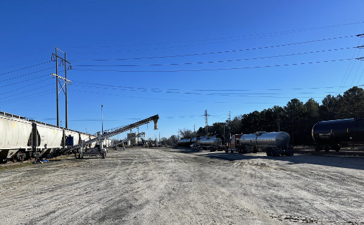 A conveyor used to transload dry bulk commodities at the Shreveport Railport