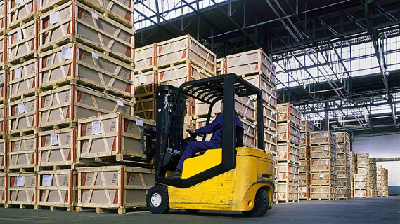 Forklift used in transloading shipment commodities